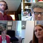 Clockwise starting from the top right: King County Council member Reagan Dunn, Northpoint Seattle Director Sharon Fenton, Antioch University Addiction Studies Program Director Lisa Rudduck, and Seattle and King County Public Health Strategic Advisor Brad Finegood discuss addiction during the virtual meeting April 14.