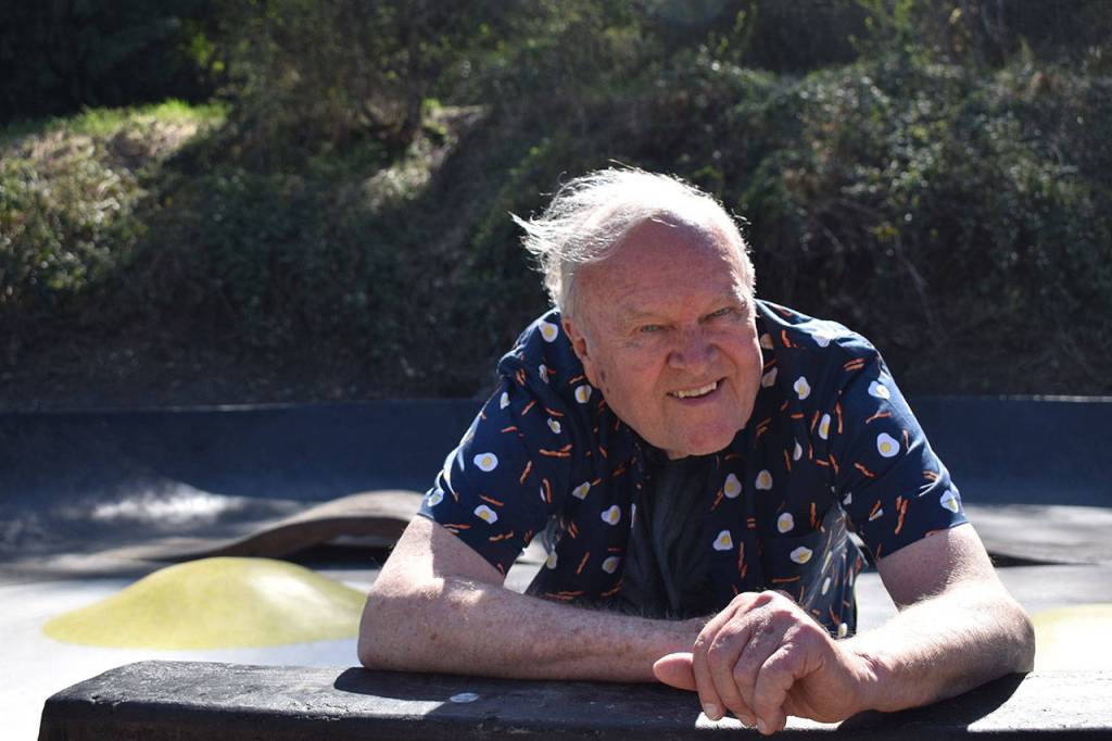 John Hillding at the site of the Bacon and Eggs skatepark, which he designed. The Wilkeson skatepark came about from a state grant, Grindline Skateparks, organizing by Hillding and city leaders, and a lot of volunteers. Photo by Alex Bruell