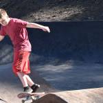 14-year-old William Partin rides the wavy bacon April 20 at Wilkesons newest bacon-and-eggs themed skatepark. Photo by Alex Bruell