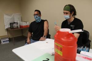 A Plateau resident gets his first COVID vaccine at Dr. Becker's clinic on Friday, April 23. Photo by Ray Miller-Still