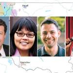 King County Councilmember Reagan Dunn and his challengers, Kim-Khanh Van, Chris Franco, and Ubax Gardheere. Courtesy photos