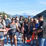Photo by Alex Bruell
Enumclaw Park Board chairperson Kelly OKelly cuts the proverbial ribbon at Enumclaws new Fitness Court, a free public outdoor mini-gymnasium.
