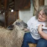 Carolynn Bernard, owner and operator of Bless Ewe Sheep Company pets one of the sheep on her farm in Enumclaw on Aug. 17, 2021. Photo by Henry Stewart-Wood/Sound Publishing