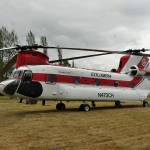 The Boeing CH-47 Chinook helicopter that lifted the fire lookout tower to the top of Mount Peak. Photo by Anne Cosgrove