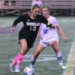 One of the EHS Hornets senior captains, Mia Ammons, maneuvers past Fifes Bella Gonzales during last weeks South Puget Sound League 2A soccer game. Photo by Kevin Hanson