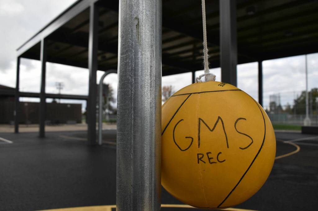 The Glacier Middle School court is a sort of big kids playground, featuring courts for basketball, tetherball and racket sports.