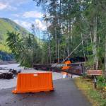 This photo, shared by Mount Rainier National Park, shows the point of failure on Carbon River Road that is preventing access to the Carbon River Area.