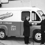 Leonard Paulson (Paulson Motors) giving the keys of a new delivery truck to Enumclaw Co-op Creamery Co. manager J.K. Van Patten (estimated date 1940). Photo courtesy Washington Rural Heritage archive