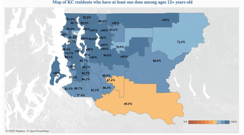 Only about 69.5 percent of 98022 ZIP code residents have received at least one vaccine dose  one of the lowest rates in the state, only beaten out by the 98051 ZIP code area. Screenshot