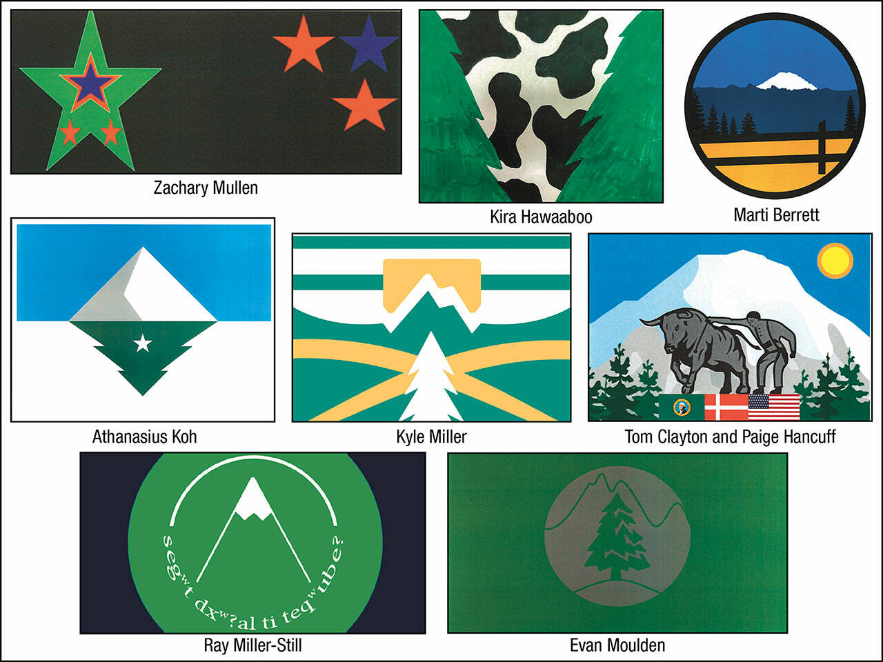 One of these eight designs could become Enumclaws first municipal flag; the city council will discuss the designs, and possibly adopt one, during the Jan. 24 meeting.