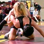 White River's Cole Cashman dominates a Franklin Pierce opponent during Jan. 19 wrestling action in the Buckley gymnasium. Cashman, a senior competing at 152 pounds, later earned a victory against Enumclaw High during the three-team meet. Photo by Kevin Hanson