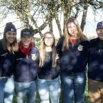 FFA leaders Jordyn Thompson, Allison Dofelmier, Liah Arnold, Maddie Blechschmidt, and Cody Seldal standing on the future home of Enumclaw High Schools bee colonies. Not pictured is Alysse Seldal. Photo by Ray Miller-Still
