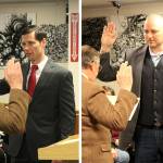 Chris Gruner, right, and Bobby Martines, left, taking their oath of office during the Jan. 10 meeting. Photos by Ray Miller-Still