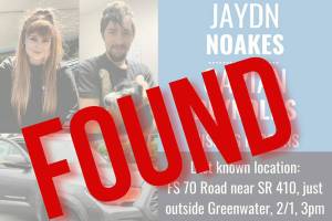 The Pierce County Sheriffs Department announced yesterday that Jaydn Noakes and Garian Reynolds had been found after they were reported missing in the Greenwater area. Image taken from the sheriffs Facebook page.