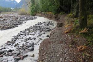The washout of the Carbon River Trail (former road) within Mount Rainier National Park. Photo courtesy the National Park Service