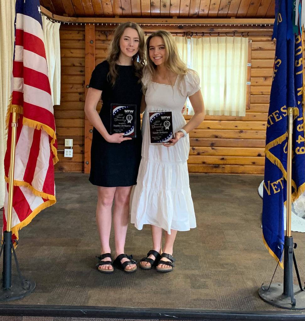 Contributed photo 
VFW Post 1949 holds annual essay contests for local middle and high schoolers. This year, the Voice of Democracy contest winners were sisters Sophia DeMarco and Natalie DeMarco, who placed first and second respectively.