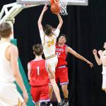 WRHS senior Carson Voellger attempts a layup during the Hornets final state game against Prosser. Photo courtesy Northwest Sports Photography