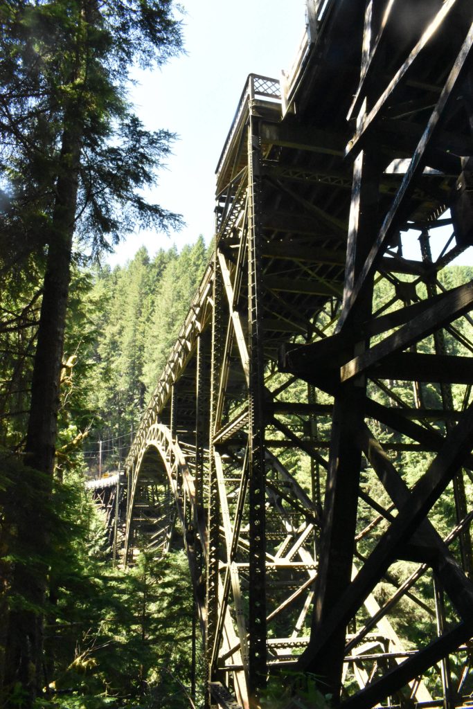 PHOTOS BY KEVIN HANSON
Most visitors to the Melmont Ghost Town trail park at a Pierce County entrance. Along the way, hikers discover a former dynamite shed and the standing remains of the Melmont school. The trail leads guests under the towering Fairfax Bridge.