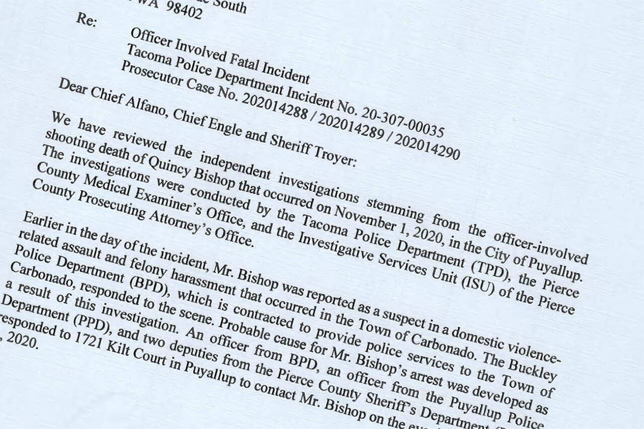A review of the fatal shooting of Quincy Bishop found that the two officers and one deputy involved were justified in firing their weapons.