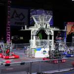 Robotics competition challenges change every year. This years was called Rapid React and involved both shooting balls into a hub, and then climbing up ladder rungs set at an angle. EHS ClawBots robot is No. 6350, to the left. Courtesy photo
