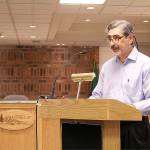 Enumclaw Mayor Jan Molinaro giving his State of Enumclaw speech at City Hall on Thursday, April 7. You can watch the full speech at the end of this article, or at <a href="https://cityofenumclaw.net/CivicMedia?VID=336" target="_blank">cityofenumclaw.net/CivicMedia?VID=336</a>. Photo by Ray Miller-Still