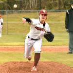 PHOTO BY KEVIN HANSON
White River sophomore Finn Still delivers during the early stages of a recent Hornet game on the Buckley campus. The squad has a busy week if the weather allows, hosting the Franklin Pierce Cardinals today (Wednesday) and traveling to Fife for a Thursday game against the Trojans before Friday's Battle of the Bridge showdown against Enumclaw. Friday's contest for Plateau bragging rights will be played at White River beginning at 4 p.m.
