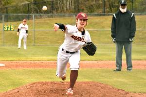 PHOTO BY KEVIN HANSON
White River sophomore Finn Still delivers during the early stages of a recent Hornet game on the Buckley campus. The squad has a busy week if the weather allows, hosting the Franklin Pierce Cardinals today (Wednesday) and traveling to Fife for a Thursday game against the Trojans before Friday's Battle of the Bridge showdown against Enumclaw. Friday's contest for Plateau bragging rights will be played at White River beginning at 4 p.m.