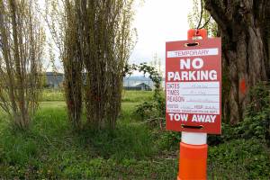 Parking may be difficult to find tomorrow, April 29, as the library lot is closed. As more construction happens to this area, additional closures may be expected. Photo by Ray Miller-Still