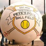 When visitors climb the steps to the field, they are now greeted by a large, concrete baseball that notes the historic significance of the 82-year-old venue. Photo by Kevin Hanson