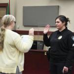 Black Diamond police officer Lacey Del Valle is sworn in as a sergeant during the June 2 council meeting. Photo by Alex Bruell