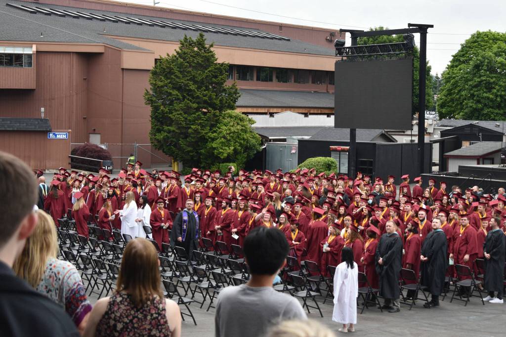 The White River High class of 2022 assembles at the state fairgrounds.