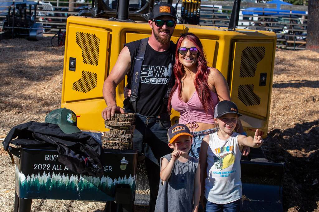 Billy Clinkingbeard, seen here with his family, is the 2022 All Around Logger at the Buckley Log Show. Photo by Ashley Britschgi.
