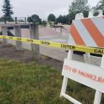 The Enumclaw skate park is closed, and caution tape will soon be replaced with fencing to keep people out until ramps are removed. Photo by Ray Miller-Still
