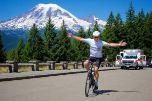 Photo by Bill Pence 
Cyclists as young as 15 and as old as 84, from locals to visitors from as far as the U.K., participate in the Ride Around Mount Rainier in One Day (RAMROD), event every year.