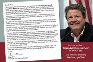 King County Council member recently mailed out a notice of the possible dissolution of the Enumclaw Park and Recreation Service Area special tax district to local residents. Image courtesy Reagan Dunn's office