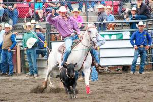 Pictured is Preston Pederson, who managed to net his calf in 2019s tie down roping event in just 8.48 seconds. Photo by Ray Miller-Still