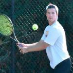White River's Tate Ringel has moved into the No. 1 singles slot for the  Hornets. Pictured here during the September 6 season opener, he picked up a victory over a Fife opponent. Photo by Kevin Hanson