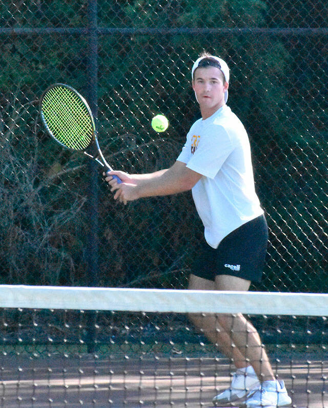 White Rivers Tate Ringel has moved into the No. 1 singles slot for the Hornets. Pictured here during the September 6 season opener, he picked up a victory over a Fife opponent. Photo by Kevin Hanson