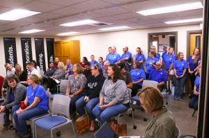Photo by Ray Miller-Still 
Several members of PSE SEIU Enumclaw No. 703 attended the Sept. 19 Enumclaw School District Board meeting ahead of their contract vote on Friday.