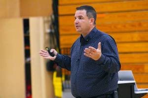 Photo by Ray Miller-Still 
Officer David Gomez spoke at Glacier Middle School late last month about the dangers children face on social media and what parents can do to mitigate the inevitable issues that will crop up. Another social media wellness event is being planned by the Enumclaw School District in March.