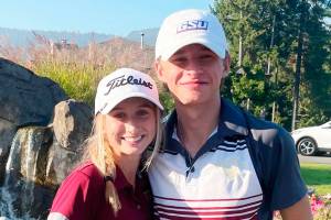White River golfers Lexie Mahler and Kaden Ausen took top honors last week during the South Puget Sound League 2A end-of-season tournament. Each qualified for next spring's state tournament. Photo submitted by Anna Rose