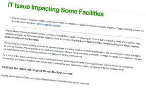 Virginia Mason Franciscan Healths MyChart, which helps patients manage their appointments, medications, and more, is currently down, thanks to a ransomware attack. Screenshot