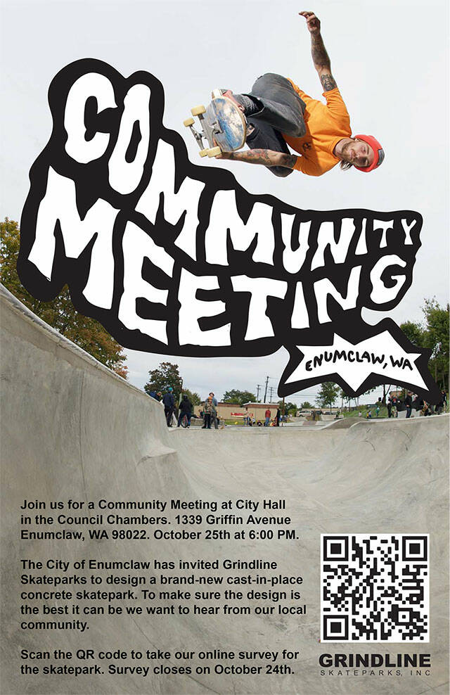 Enumclaw and Gridline Skateparks is hosting their first community skatepark design meetings on Oct. 15. Image courtesy city of Enumclaw