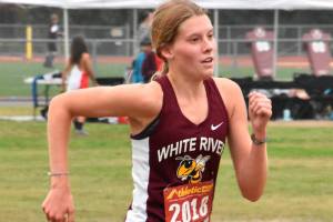 Emma Tomlinson was White River's top finisher during last week's subdistrict cross country meet at Fort Steilacoom Park. This Saturday, she and her teammates will be running a Chambers Creek course during West Central District competition. This photo was from a meet earlier in the season on the White River campus. Photo by Kevin Hanson
