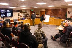 Photo by Ray Miller-Still 
Gridline Skateparks project manger James Klinedinst and design associate Brett Johnson fielded some suggestions from the Enumclaw public about how to design the citys new skatepark.