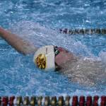 PHOTO BY KEVIN HANSON
The Enumclaw Aquatic Center played host the afternoon of Dec. 15 to a three-team swim meet that involved local athletes from Enumclaw and White River high schools, along with Tacoma's Foss Falcons. In this photo, Enumclaw's McCade Walker takes part in the 100-yard backstroke. The Plateau athletes now take a break until Jan. 5 when they host the Franklin Pierce Cardinals and Washington Patriots.