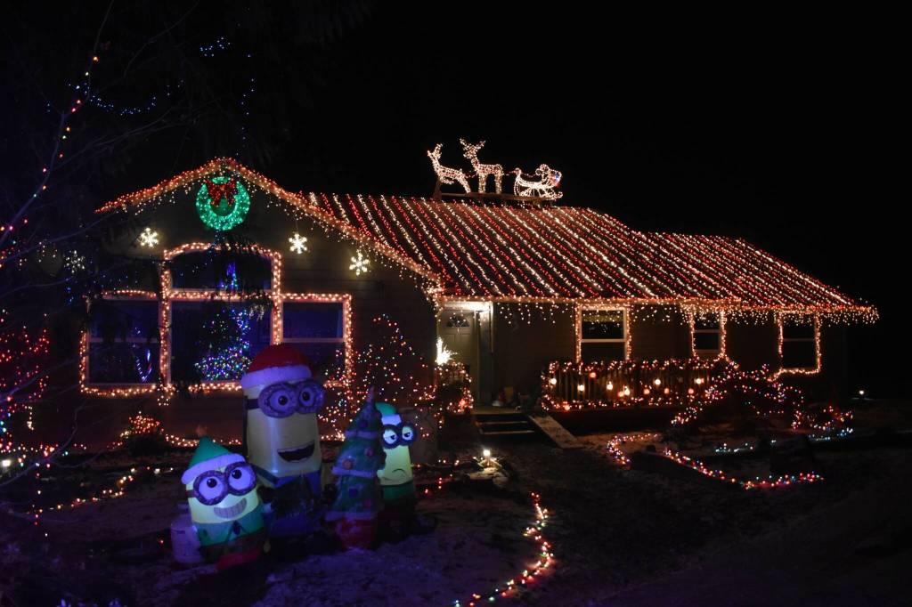 The Mickelberry house is adorned with lights and features a few Minions out front.