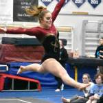 Competing for Enumclaw last Friday night was Ashley Dickerson in the floor exercise, among others. Photo by Kevin Hanson
