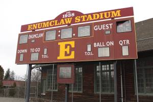 The Pete's Pool Stadium, used by the Enumclaw School District for football, soccer, and lacrosse games, was built in 1938. Some repairs and upgrades have been made since then, but overall, the district appears to have outgrown the facility. Photo by Ray Miller-Still