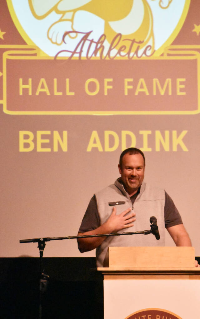 The White River Athletic Hall of Fame welcomed four new members during a March 11 induction ceremony. Pictured is Ben Addink, whose achievements included being named Pierce Countys MVP for his basketball skills. Photo by Kevin Hason